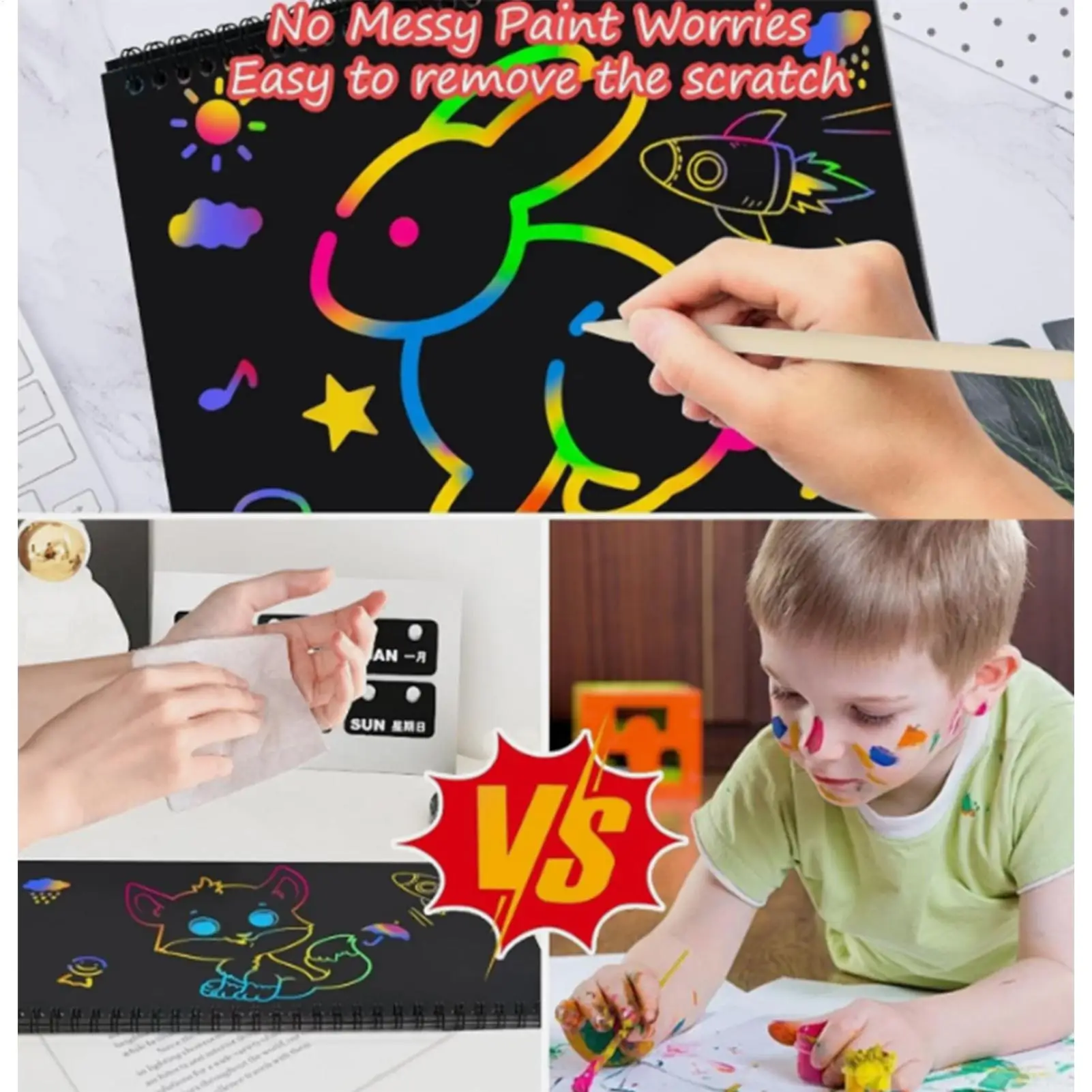 스크래치 노트 무지개 색칠 공부 노트북 스크래치 공예 종이 노트북 어린이 소년 학생 교실 가정 여행 비행기용