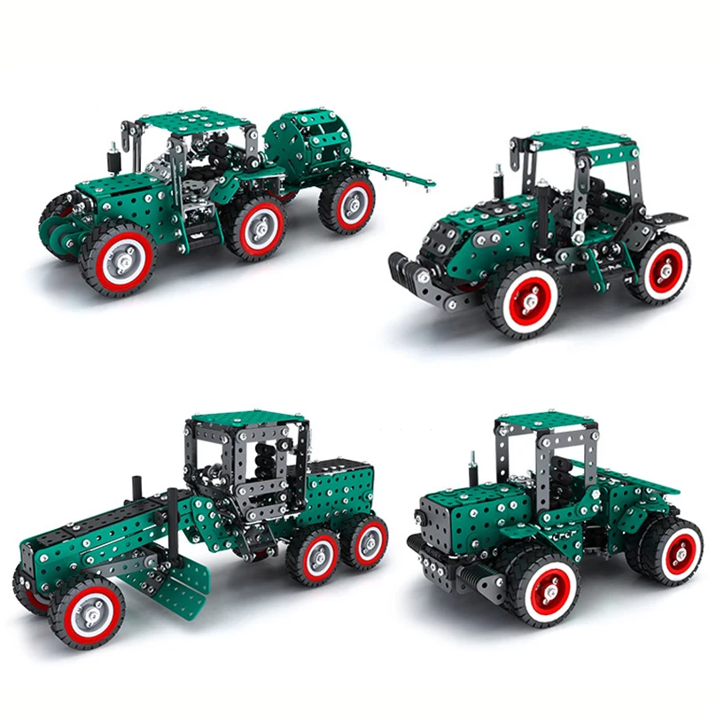 3D Metal Building Block Toy Screw Nut Assembly Simulation Agricultural Tractor Water Spray Truck Car Model