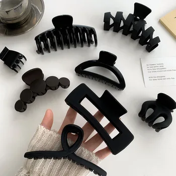 Women Elegant Black Geometric Plastic Hair Claw Lady Sweet Long Hair Holder Toothed Hair Clips Hairpins Fashion Hair Accessories