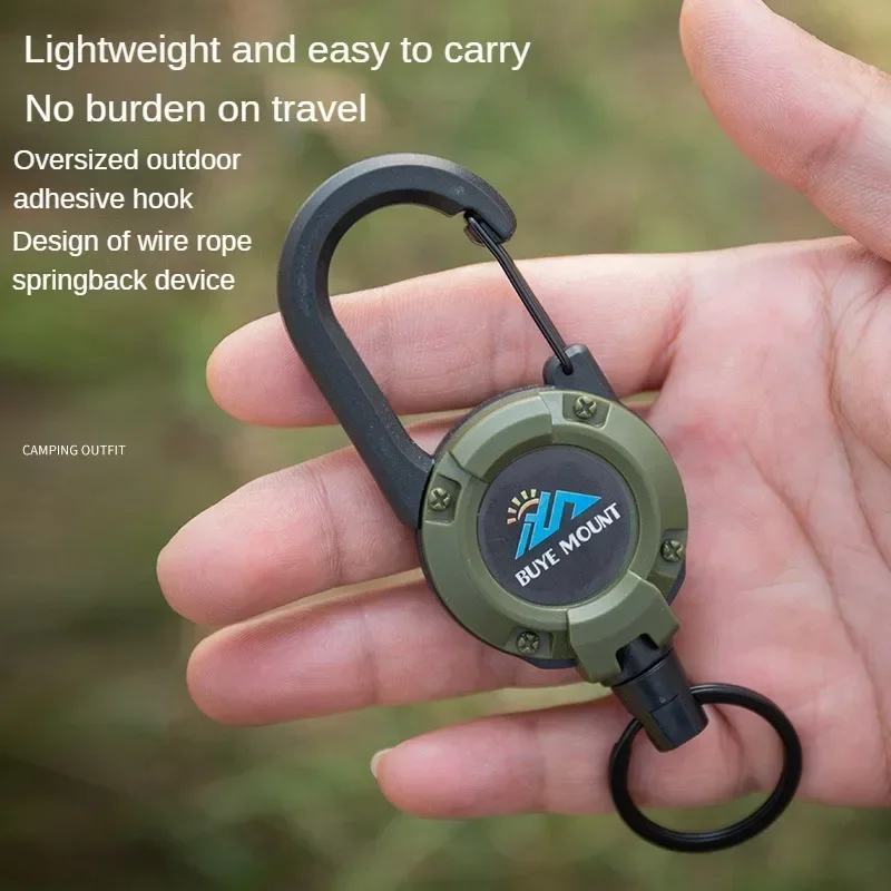 Key Holder 1pcs Heavy Duty Retractable Pull Badges ID Reel Carabiner Steel Wire Rope Buckle Outdoor Keychain
