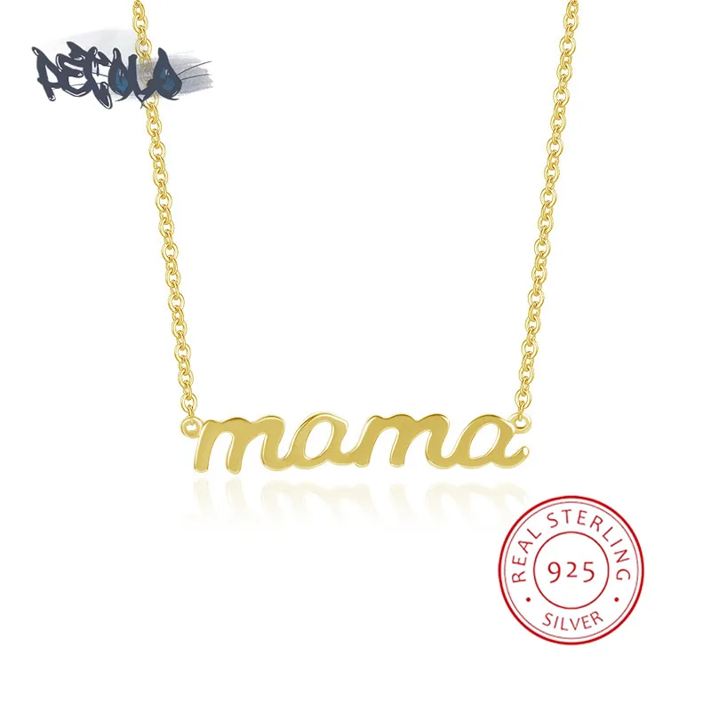

Ожерелье из стерлингового серебра S925 для женщин, Классическая Подвеска в виде надписи «мама», модный подарок на день матери, цепочка до ключиц из 18-каратного золота
