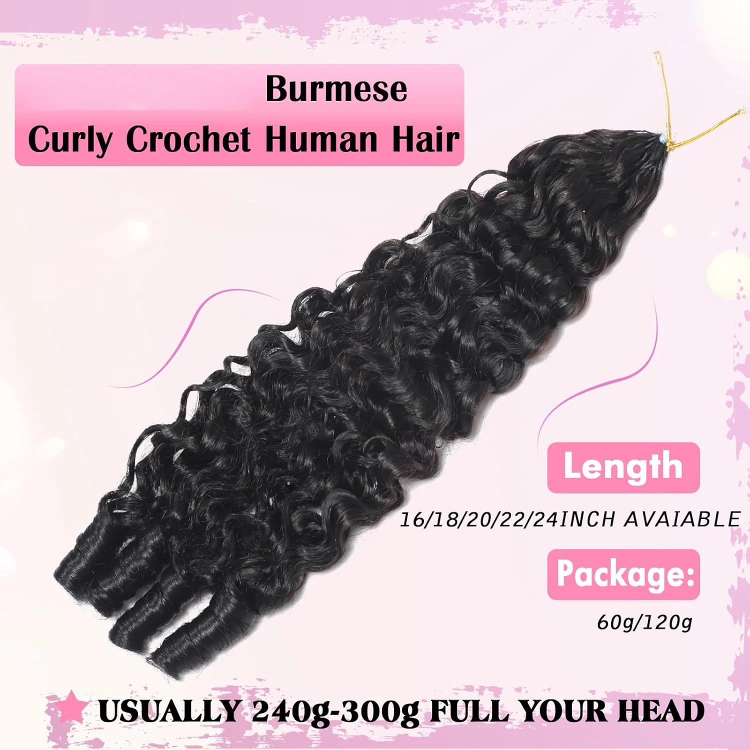 Burmese Curly Crochet Human Hair Pre Looped Deep Wave Human Hair Crochet Miracle Knots Feathered Human Crochet Hair Extensions 4