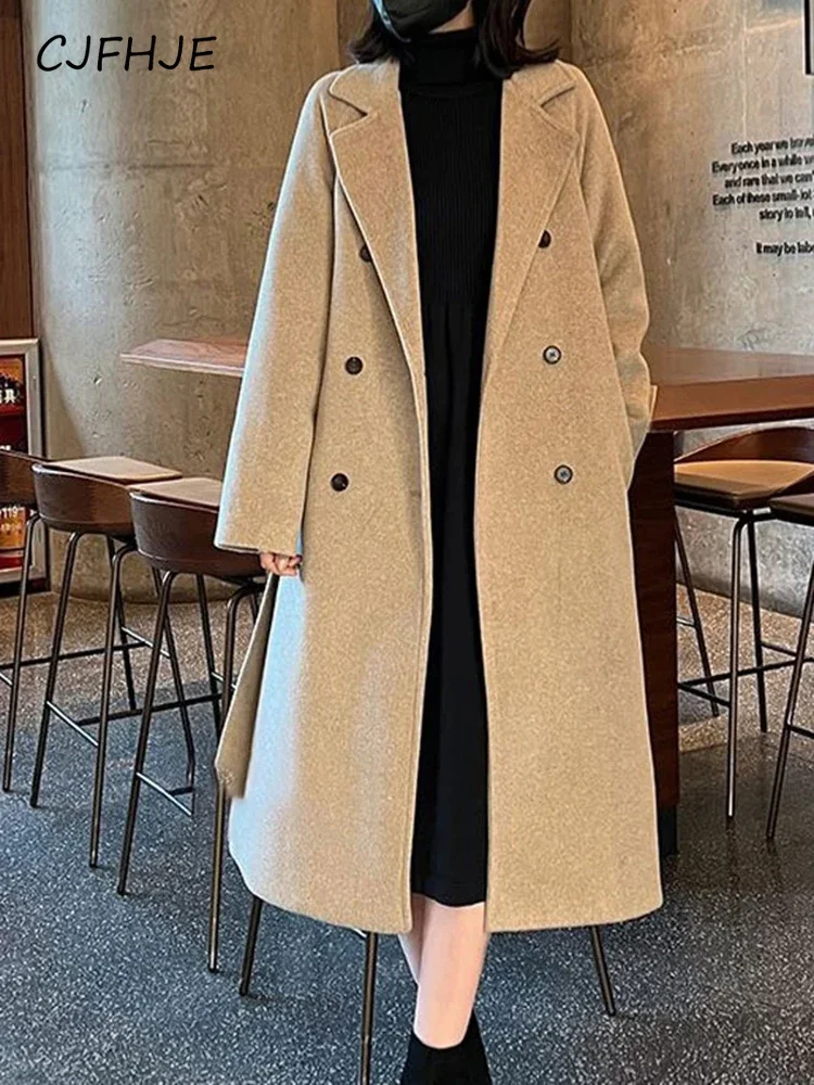 CJFHJE Fashionable Boutique Coat Women's Autumn Winter New Korean Version Loose Fitting Mid Length Thickened Warm Overcoatcoat