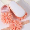 Newborn Girls Baby Shoes Party Pearl Flower Lace Baby Girl Headband Set Non Slip Cute Preschoolers Toddler Infant First Walkers 6