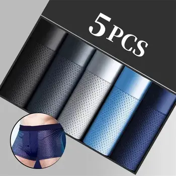 5 uds/ropa interior para hombre, bragas para hombre, Boxer Sexy de malla transpirable, calzoncillos de Color sólido, Boxer fino, Boxer cómodo con agujero de bambú de gran tamaño 1