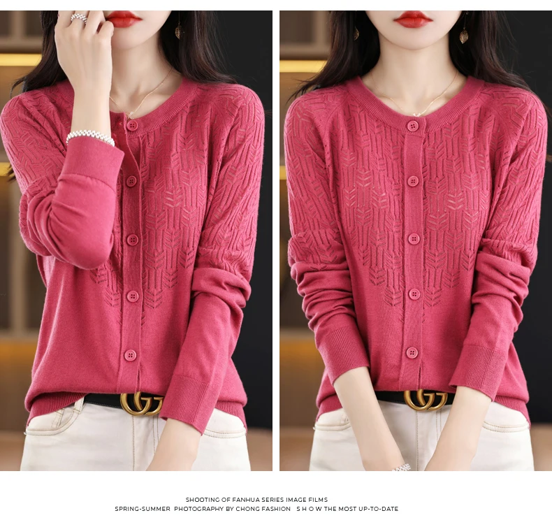 Spring Autumn Women Wool Blend Sweater O-neck Hollow Out Cardigan New Fashion Casual Knitted Slim Soft Jacket Bottoming Tops