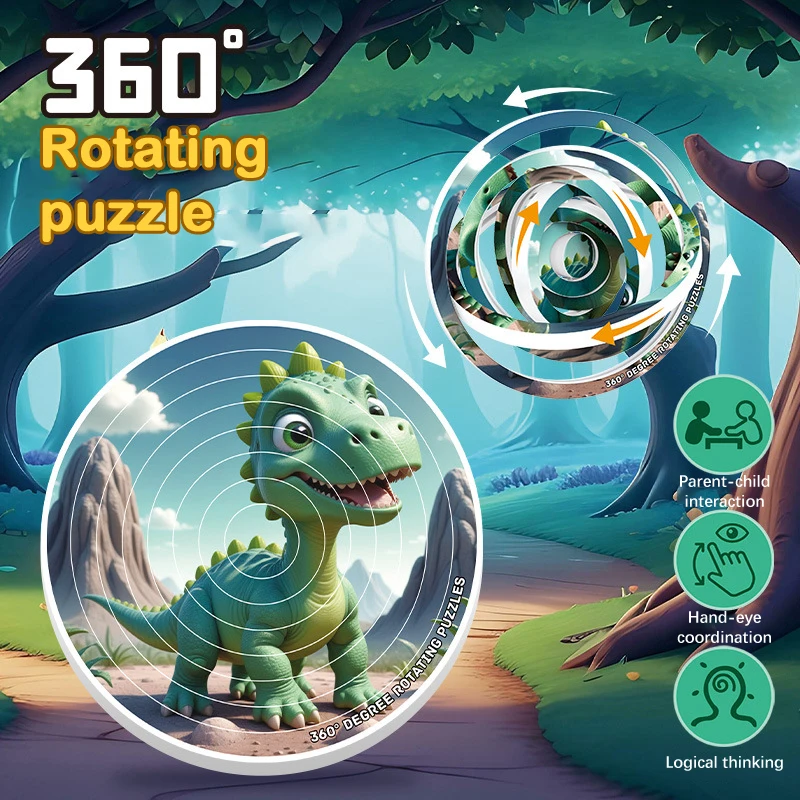 

3D Double-sided Dinosaur Puzzle Toy 360 Rotatable Gyro Jigsaw Educational Decompress Creative Toy Kid Gift