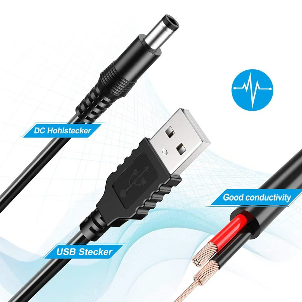 B02B-USB To DC Power Cable Universal USB To DC Jack Charging Cable Power Cord with 10 Interchangeable Plug Connectors Adapter