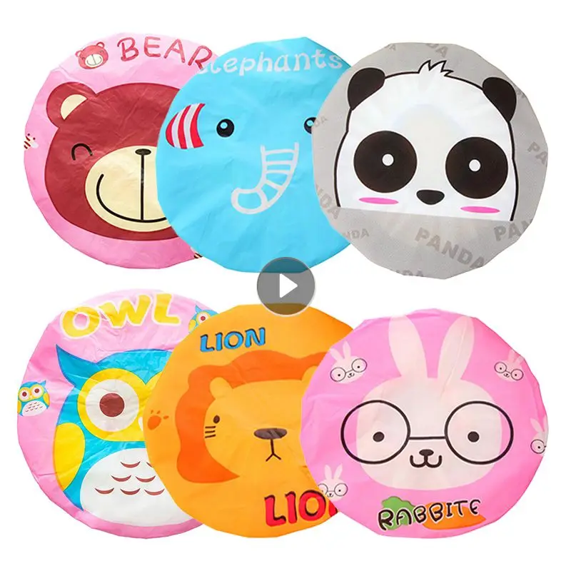 

Bath Hair Cap Adjustable Resuable Lace Elastic Band Waterproof Shower Cap Adult Bath Shower Hair Cover Cartoon Animal