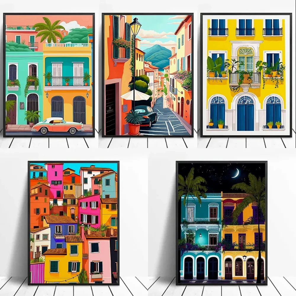 

Modern Travel Illustration Italy Famous Cities Poster Colorful Architecture Print Abstract Art Canvas Landscape Room Home Decor