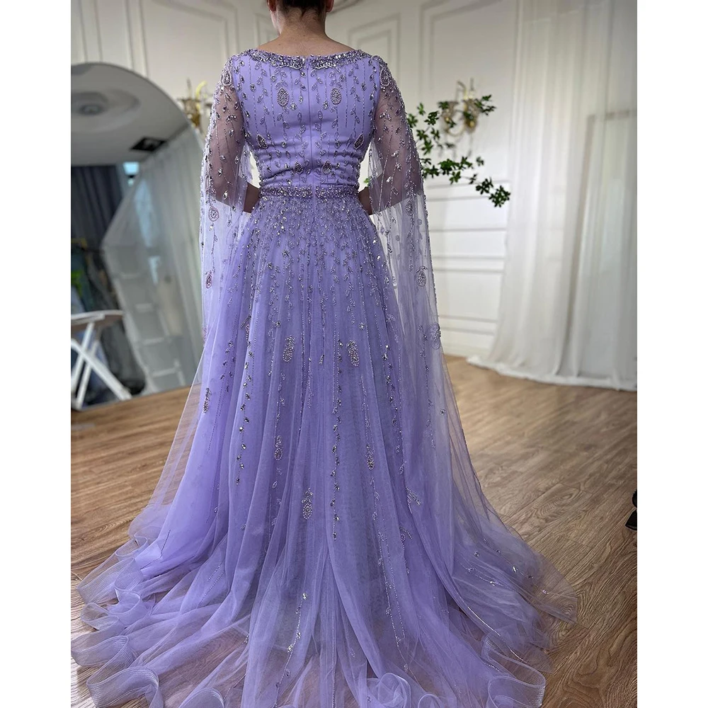 Serene Hill Muslim Pink A Line Square Collar Beaded Luxury Dubai Evening Dresses Gowns 2023 For Women Wedding Party LA71803A