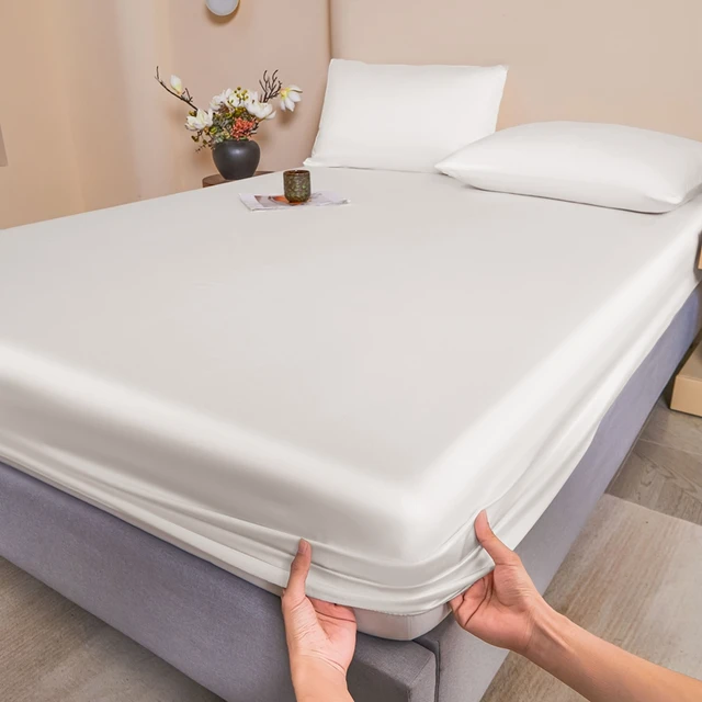 Drap-housse en soie de mûrier, housse de matelas soyeuse, drap de lit Queen King Size, housse de lit haut de gamme, drap de lit en soie, taille personnalisée 1