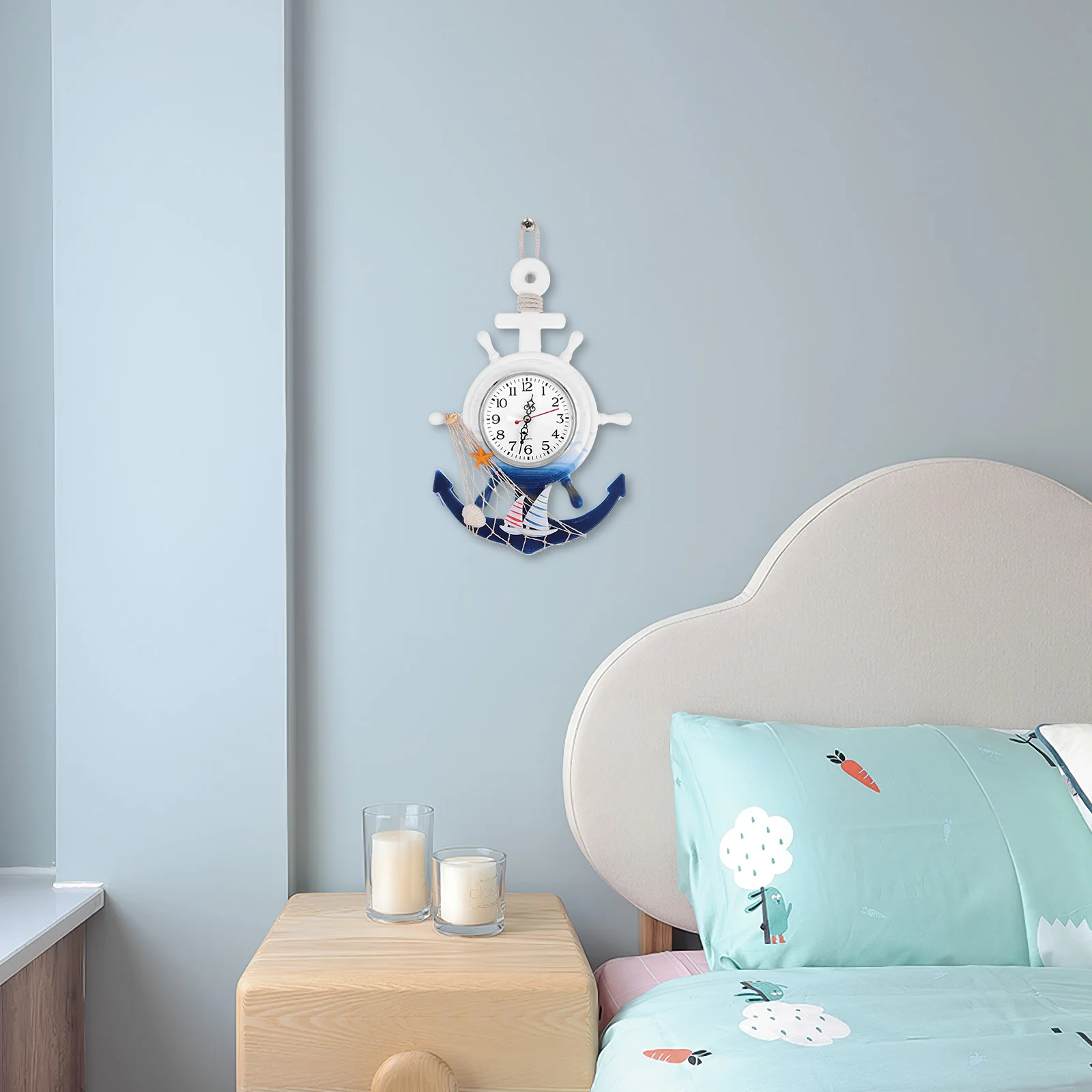 Boat Anchor Clock Wooden Wall Clock Plastic Material Clear Mirror Home Decor Mediterranean Style Hanging Bedroom
