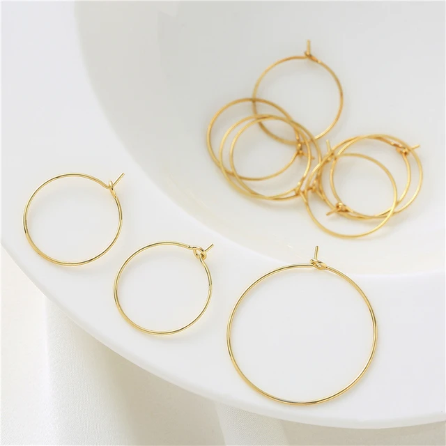 Brass 18K Gold Plated Circle Ear Wire Blank Hoops Earrings Loop