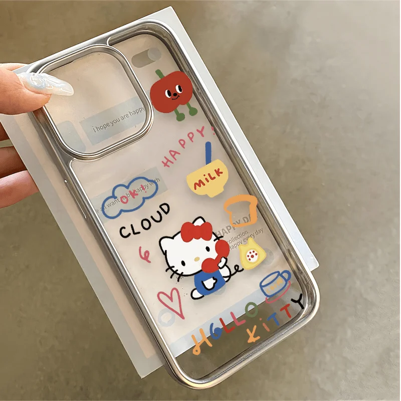 thumbnail image 1 of Sanrio funda de teléfono galvanizada Hello Kitty para iPhone, 15, 16, 14, 13 Pro Max, 11, 12, 13 Pro, XR, XS MAX, 7, 8 Plus, Y2K, bonita y suave, 1 of 4