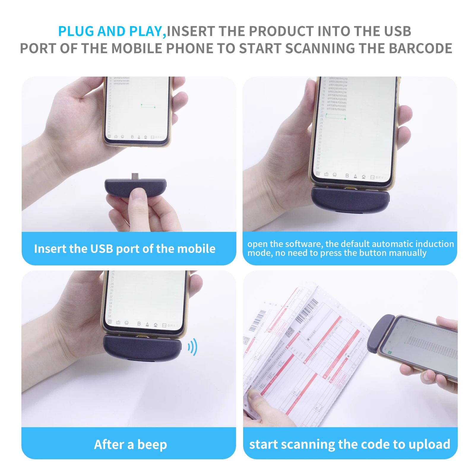 Barcode Scanner Mini 2D With Type C Interface Phone Mate Barcode Scanner All 1D 2D Bar And Screen Code 32 Bit CMOS