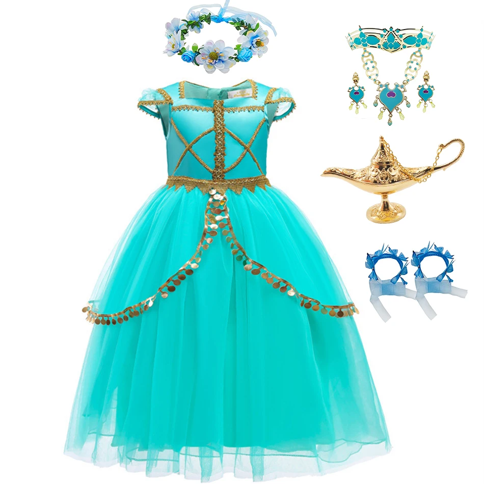 Vestido de princesa árabe Cosplay Jasmine para niñas, disfraz de