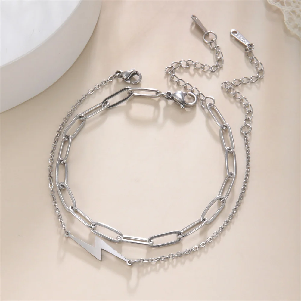 Edelstahl Blitz Armband für Frauen Mädchen Doppels chicht Perlen Kette Paar Armbänder Charms Schmuck Freunde Geschenke – Detail 12