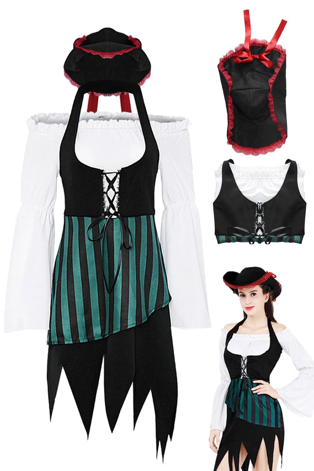 

Women Pirate Cosplay Fantasy Dress Hat Anime Costume Adult Female Disguise Girls Cosplay Skirts Halloween Party Roleplay Outfits