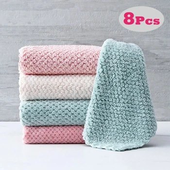 5pcs Soft Microfiber Kitchen Towels Super Absorbent Dishcloth Anti-Grease Oil Cleaning Rags Non-Stick Household Cleaning Towel 1