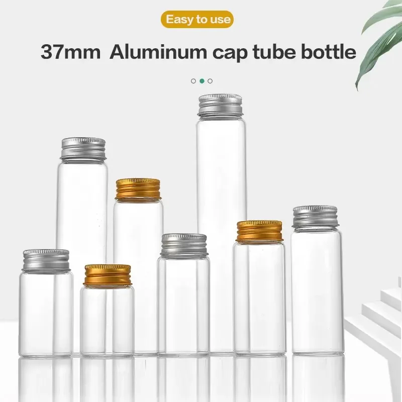 Wholesale Diameter 37mm Glass Bottle Candle Glass Vials Saffron Container Glass Vial With Screw Lid For Candy Storage Bottle 6