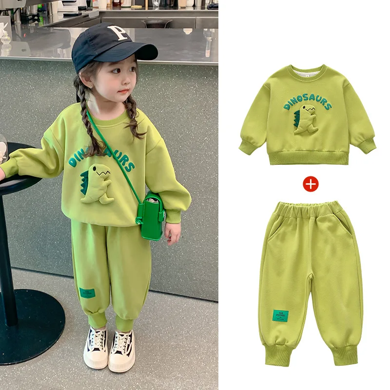 

Children's Clothes 2023 Spring and Autumn New Girls Solid Color Cartoon Pattern Sportswear
