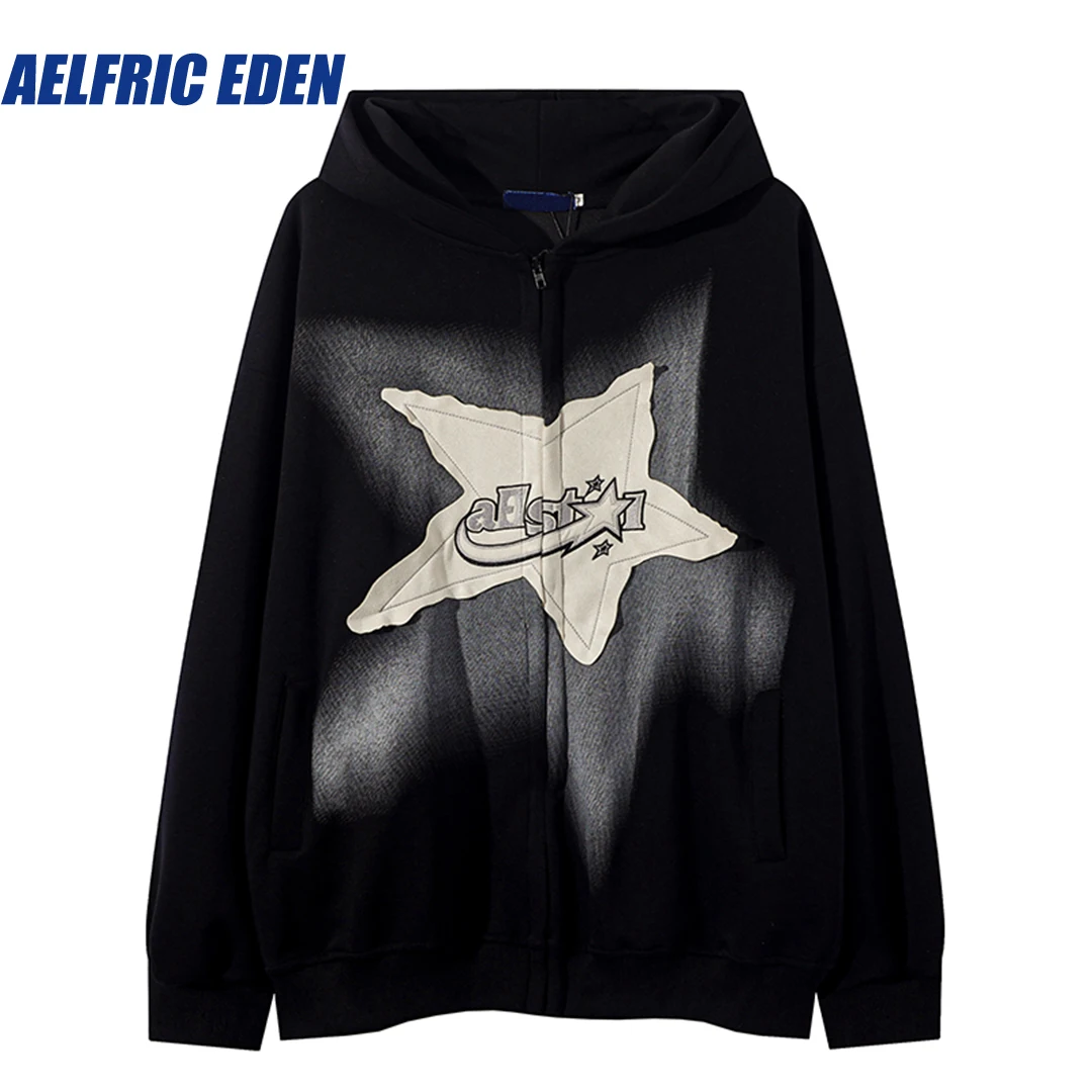 

Aelfric Eden Irregular Star Applique Hoodie Sweatshirt 2023 Y2K Harajuku Casual Hip Hop Loose Cotton Streetwear Hooded Pullover