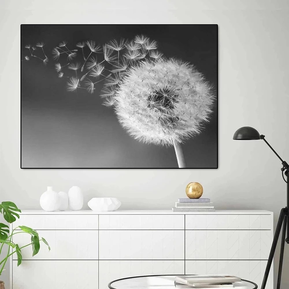 DIY Diamond Painting Full Round Diamond Dandelion 5D Painting DIY Black White Art Wall Decor Living Room Home Decor Gift