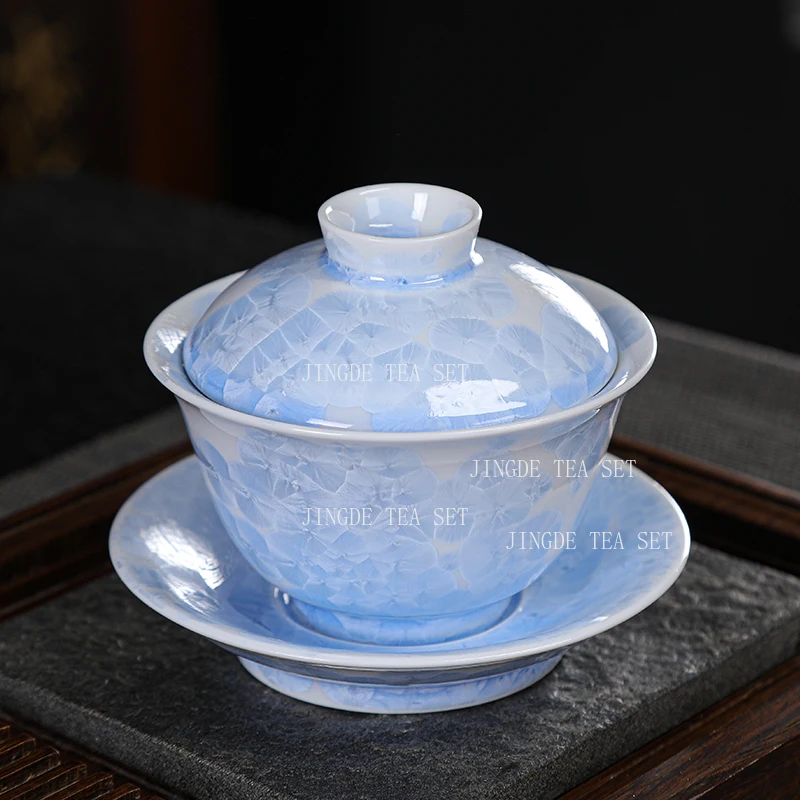 1pcs Ceramic Sancai Cover Bowl High End Household Heat-resistant Tea Bowl Chinese Tea Cup Tea Cup with Lid Teaset Accessories