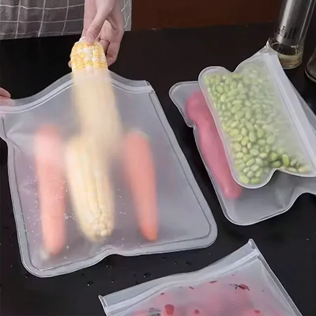 Sac de conservation des aliments multifonctionnel réutilisable, 4 pièces, sac de rangement scellé pour fruits et légumes EVA 3