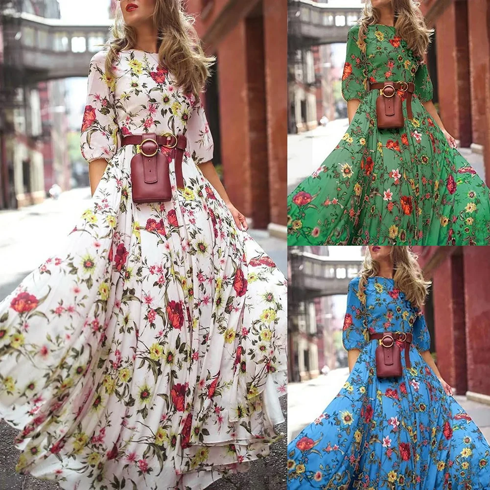 

Women Ladies Comfy Beach Daily Holiday Swing Dress Maxi Dress Bohemian Floral Polyester Print Casual S-2XL