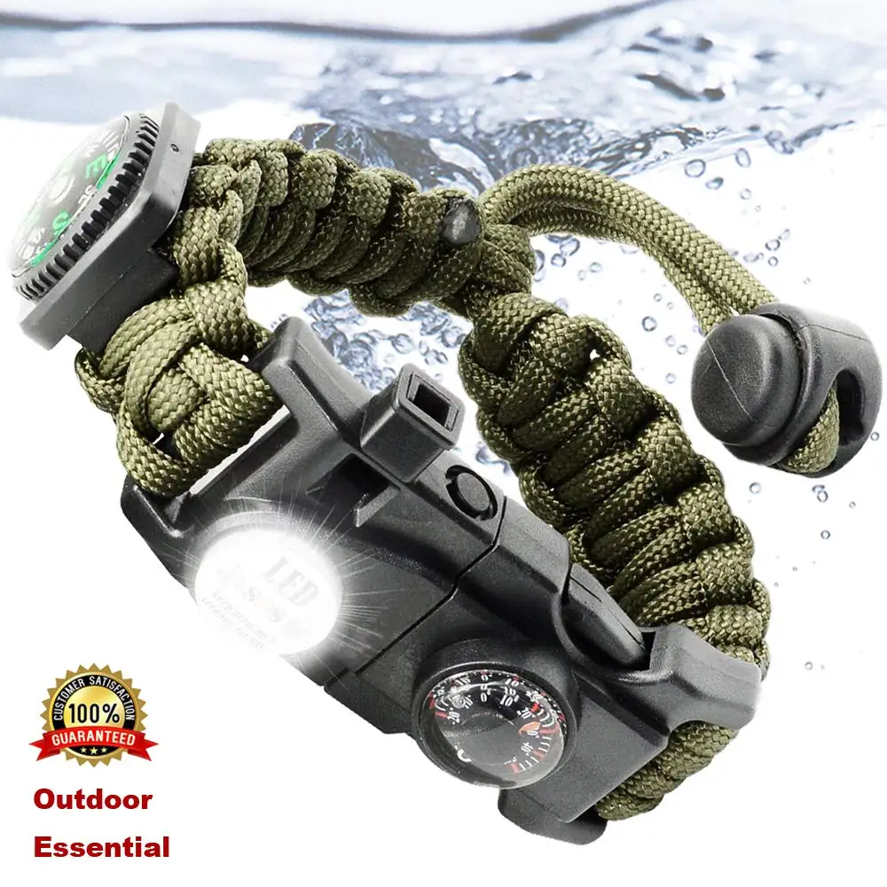 Paracord Survival Bracelet Tactical Emergency Gear Kit 21 in 1 Adjustable  SOS LED Flashlight Compass Whistle Outdoor Camping