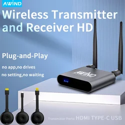 Awind Wireless Transmitter and Receiver 4K 1080P HDMI for Education Meeting Screen Sharing Plug and Play Wireless Display Adapte
