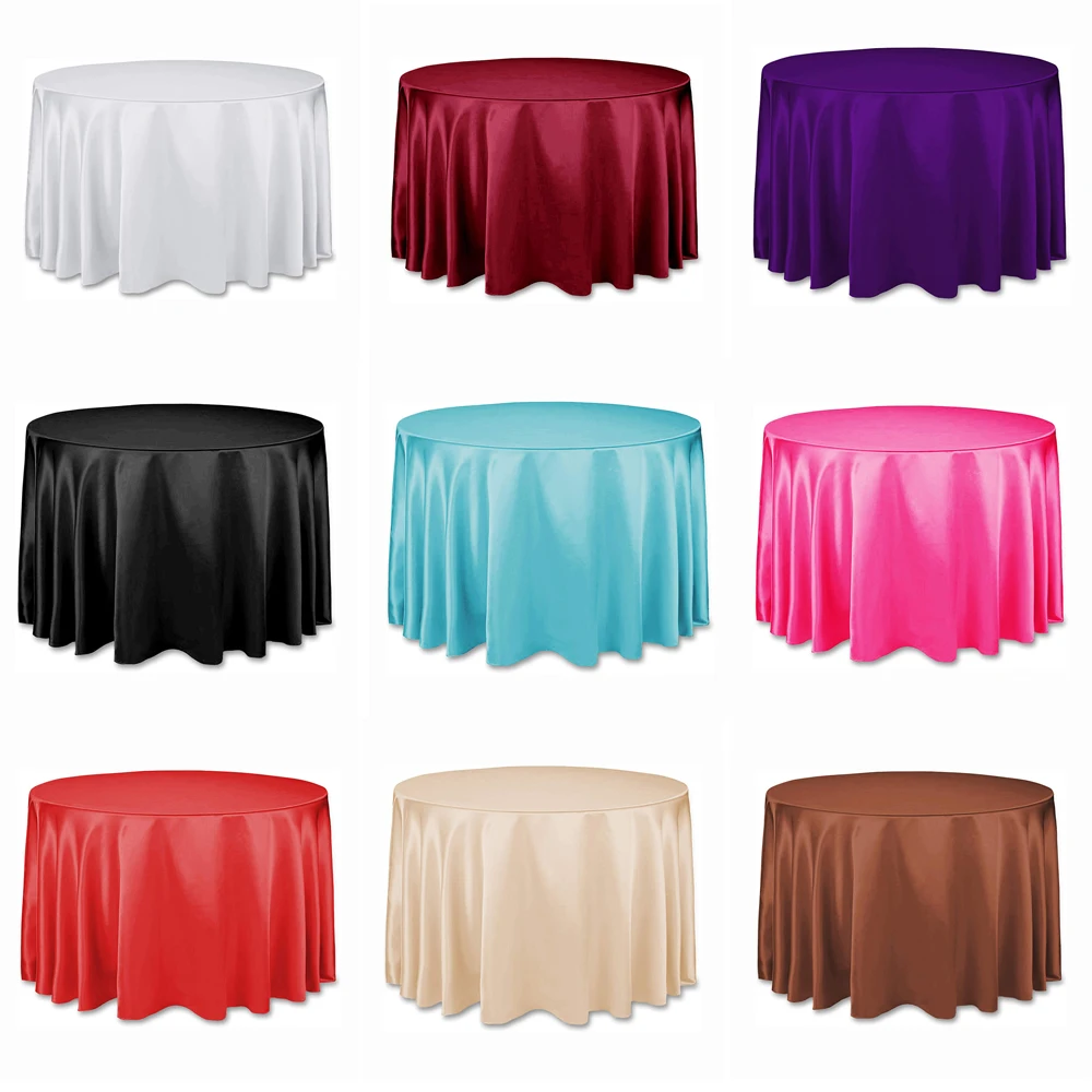 

Round Satin Tablecloth Wedding Party Decoration For Hotel Banquet Party Events Decoration White Black Table Cover Topper Overlay