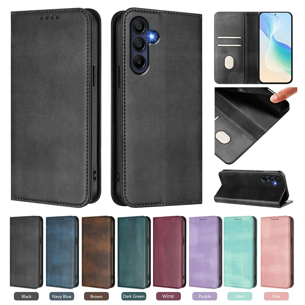 Leather Wallet Flip Case with Magnetic Closure - Universal Design