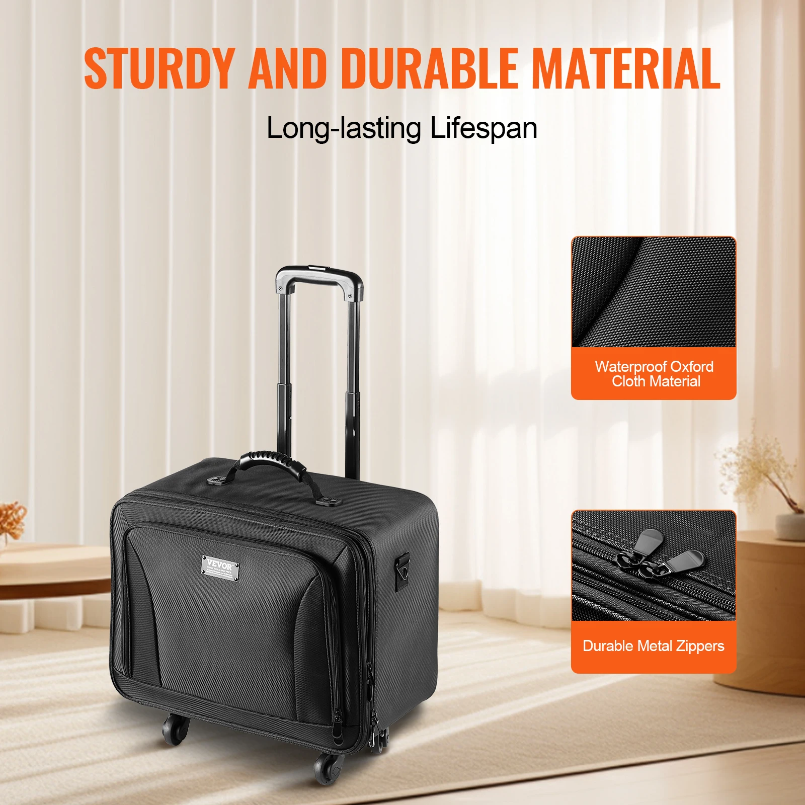 SucceBuy Rolling Train Case Storage Convenient Carry With Handle Wheels Strap Organizer Box Waterproof Oxford