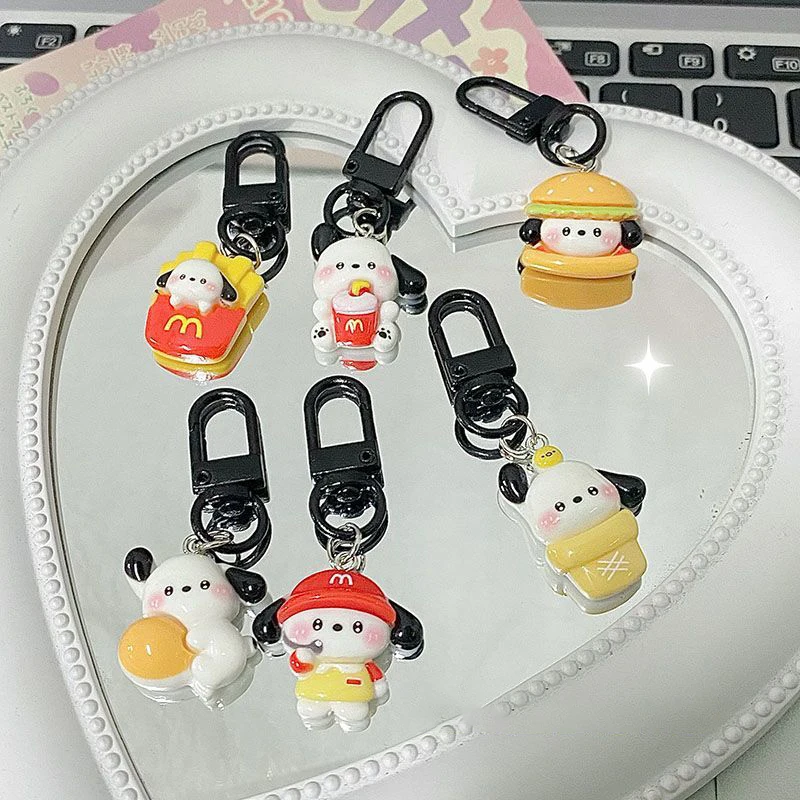 

Sanrio Anime Cute Pochacco Funny Food Keychain Cartoon Kawaii Resin Keyring Bag Pendant Charms Car Key Accessories