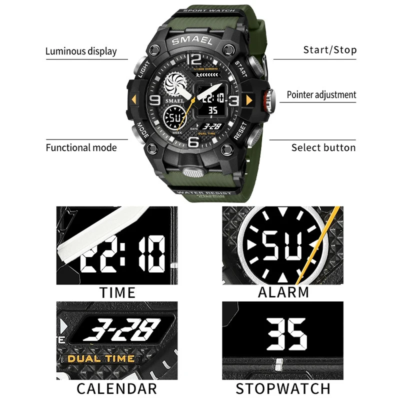 Smael Brand Sport Watches Waterproof Dropshipping Watch Stopwatch Alarm Clock 8055 Young Fashion Quartz Wristwatches, Alina Gadgets