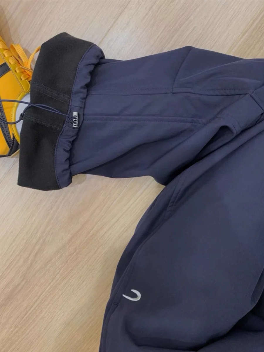 American Sle Casual Winter Ski Pants Men's Loose Spor Wide Leg Fce Lined Waterproof Trousers for Daily Wear