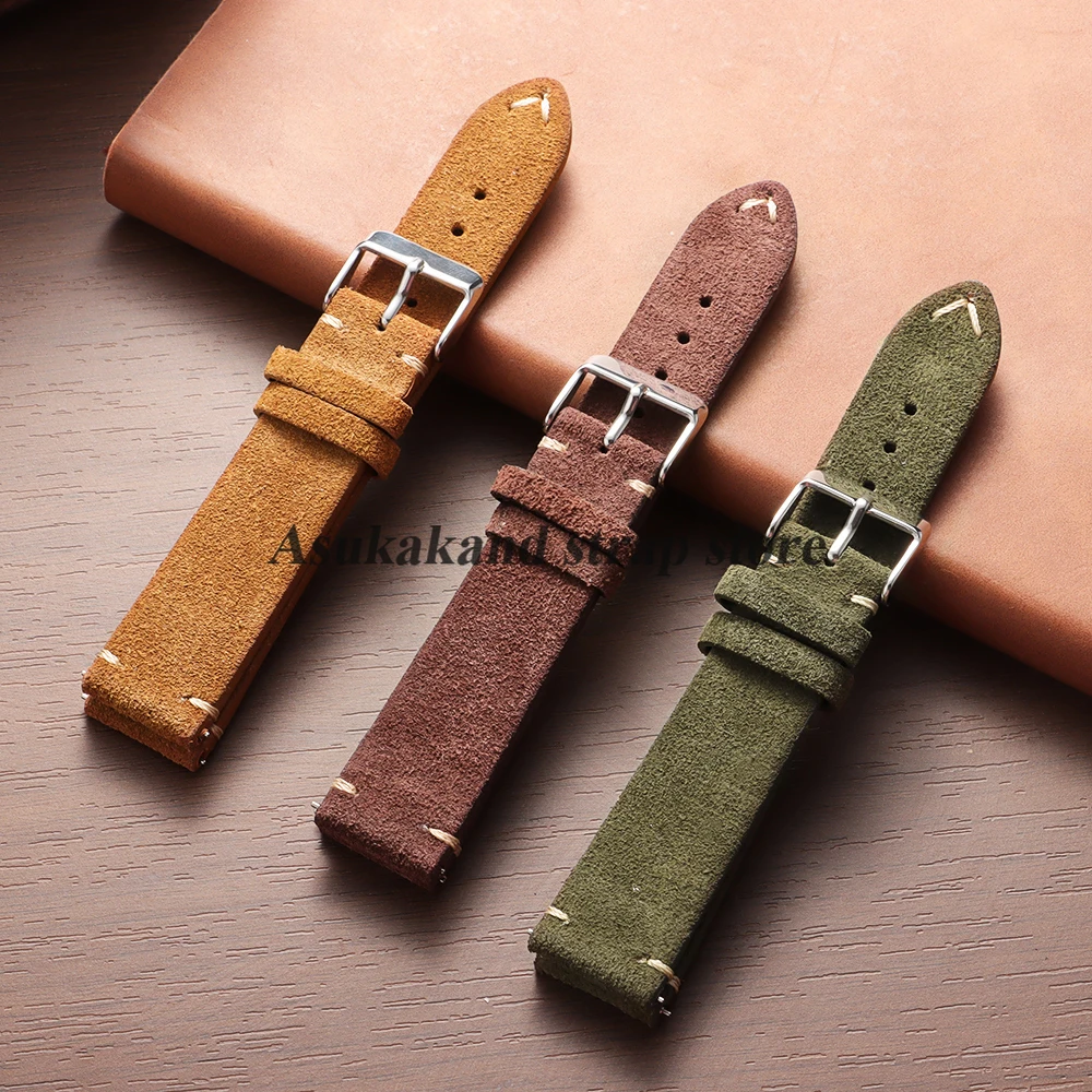 Genuine Leather Quick Release Watch Band with Soft Suede Strap - Calfskin Bracelet