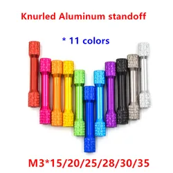 10pcs/lot M3 3mm double round knurled colourful aluminum spacer standoff M3x15/20/25/28/30/35mm aluminum standoffs studs column