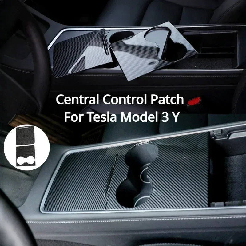 Für Tesla Model 3Y Mittelkonsolen-Patch mit Push-Griff, Mittelkonsolen-Panel, ABS-Abdeckung, passend für Original-Auto-Schutzdekor