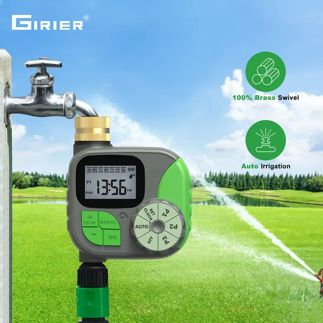 GIRIER Water Timer Programmable Sprinkler Timer with Brass Inlet LCD Screen Automatic Irrigation Controller for Garden/Yard/Lawn 1
