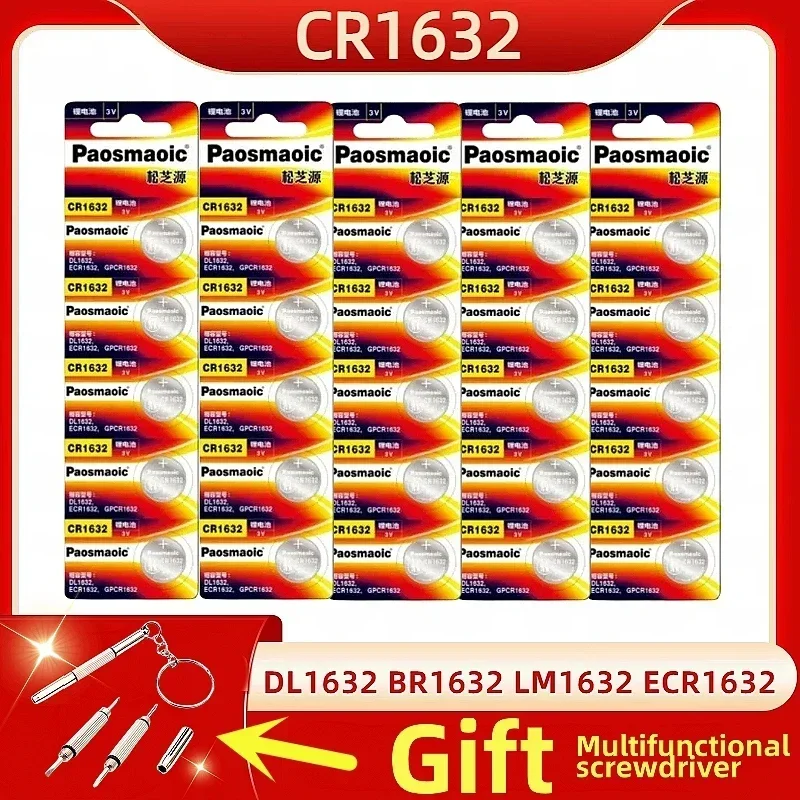 Batteria Al Litio Originale 10-100Pcs Cr1632 3V Dl1632 Br1632 Lm1632 Ecr1632 Per Orologio Con Telecomando Per Auto Specializzato + Cacciavite