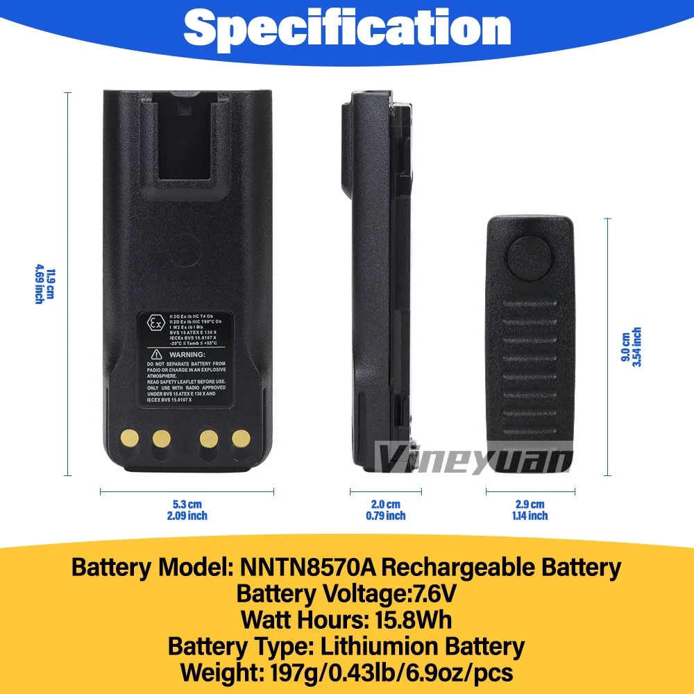 NNTN8570A NNTN8570 IMPRES ATEX Rechargeable Lithiumion Battery for Motorola MTP8500 MTP8550 MTP8550Ex MTP8500Ex Atex Radios 3