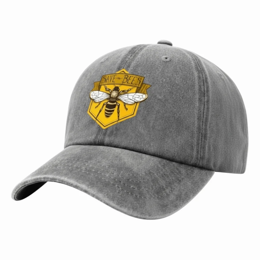 SAVE BEES 프린트 바이저 야구 모자 조절 가능한 워싱 코튼 야구 모자 페이디드 아웃도어 레저 카스켓