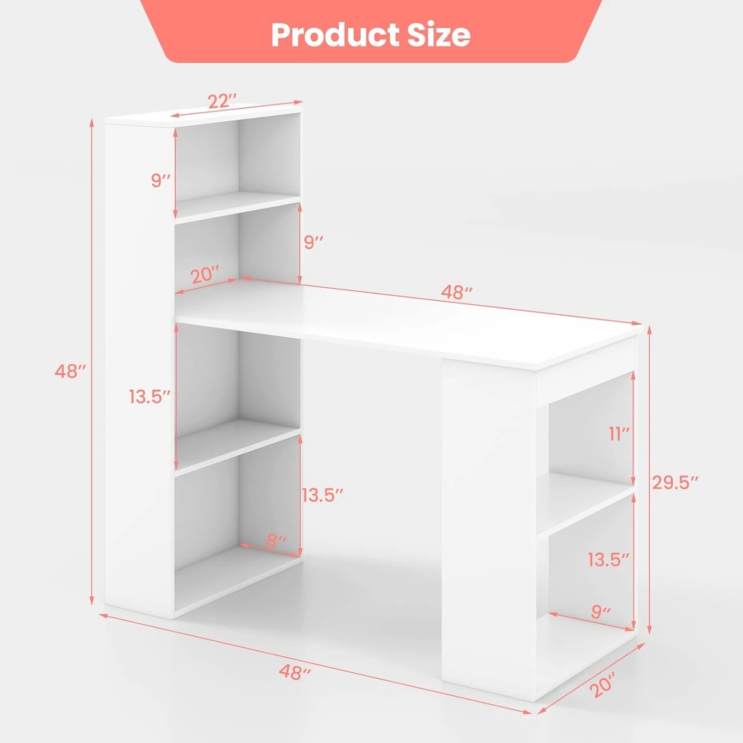 48 Inch Computer Desk with Bookshelf Reversible Study Writing Desk with Storage Shelves CPU Stand Compact Office Desks & Worksta 3