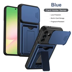 Enhanced Phone Case with Card Slot and Push Window Cover - Galaxy A27 (Blue)