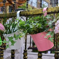 Candy Colors Hanging Planter Stand Balcony Flower Pot Bucket Garden Iron Indoor Outdoor Durable Total Height 18CM Railing Fence 4