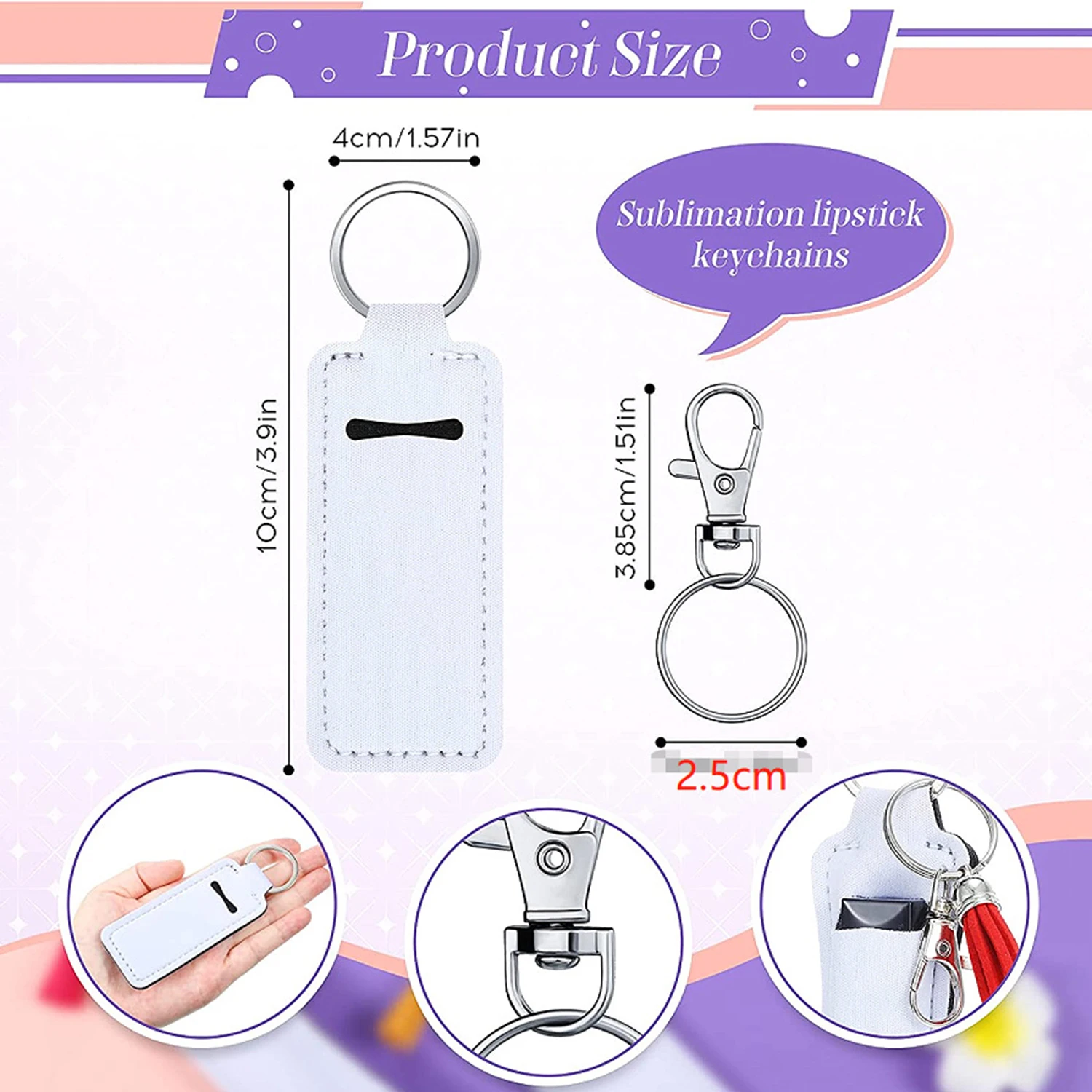 30Pcs Sublimation Blank Lipstick Holder Keychains Set Heat